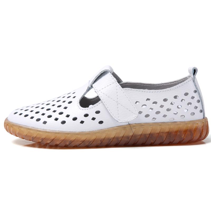 Fashion Women's Mother Female Genuine Leather White Shoes Sandals Loafers Moccasins Hook Loop Outdoor Cool Beach Summer Hollow