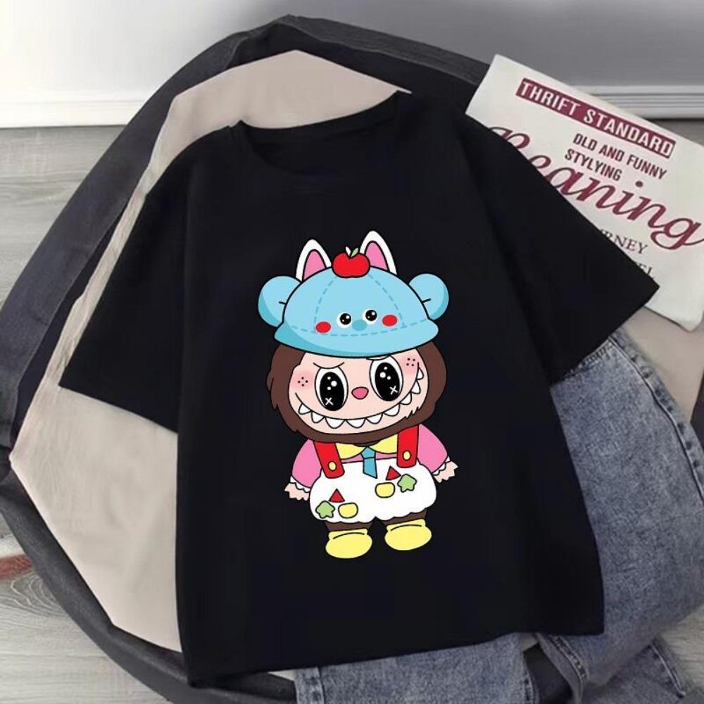 Labubu Cartoon Children's Short Sleeved T-shirt Casual Top Unisex Summer Round Neck Printed Girls' Clothing
