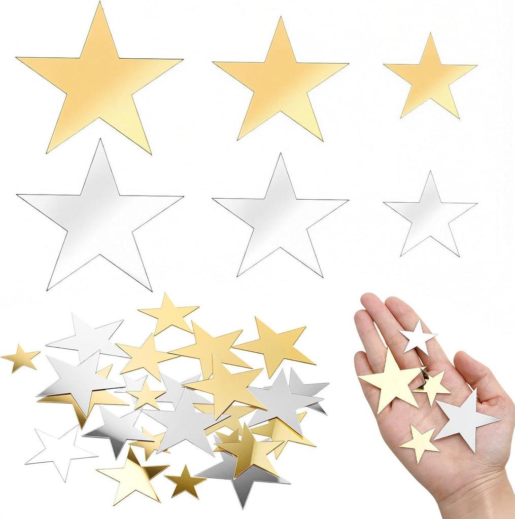 20/40pcs Star Reflective Acrylic Mirror Wall Stickers for Bedroom & Living Room Décor