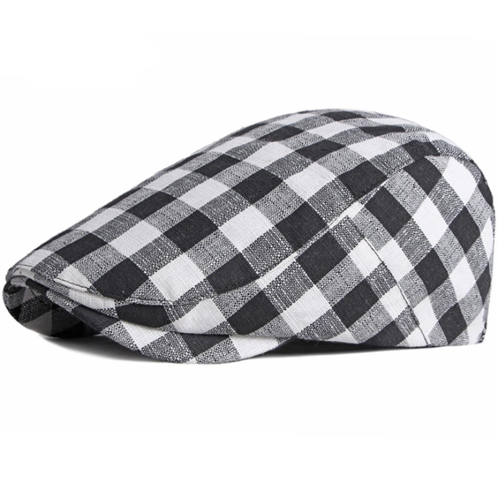 Ht3664 Baretten Voor Mannen Vrouwen Lente Zomer Zon Hoed Kunstenaar Schilder Geruite Baret Hoed Mannelijk Vrouwelijk Ivy Platte Pet Verstelbare Baret Hoeden 55-60cm Adjustable gray