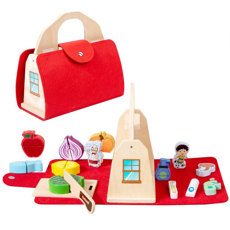 Kids Portable Handbag Fruit Vegetable Cutting Toy Set For Creative Play Learning