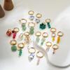 Bohemian Style Natural Stone Beads Irregular Pendant Earrings for Women Stainless Steel Hoops Earring Charm Summer Jewelry