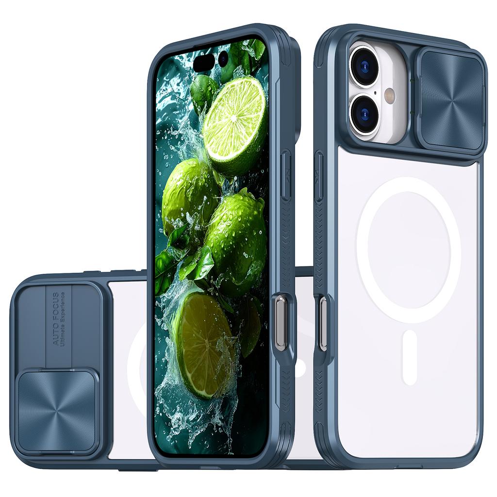 For iPhone 16 Clear Phone Case Compatible with MagSafe PC Cover with Camera Lens Slider