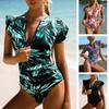 Kurzes Kleid Badeanzug Einteiler Reißverschluss Badeanzug Sexy Bikini Damen Verdickt Bedruckt Schwimmbekleidung Strandmode Sommer