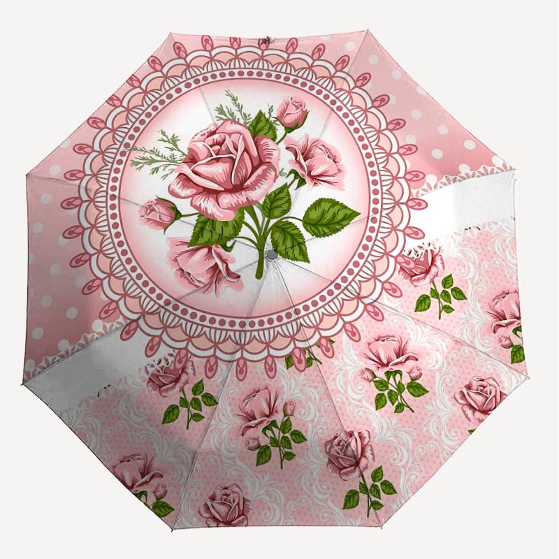 1PC Rose LaceAutomatic Open/Close Umbrella with Windproof, 8-Rib Sturdy Canopy, Durable Ribs, Fashionable Design1268A