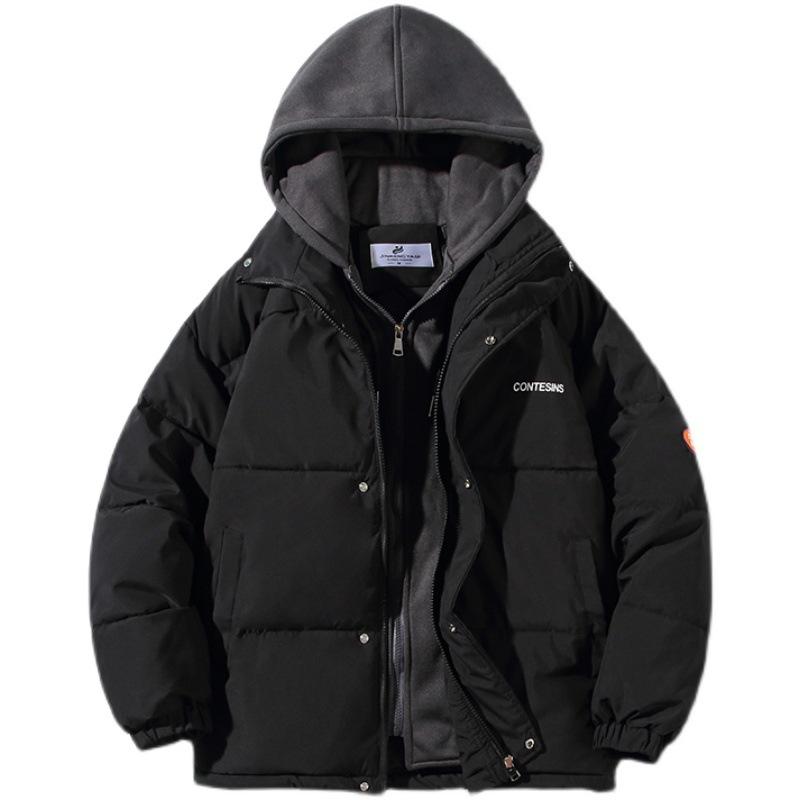 Winter dicke Baumwolle Kleidung lose Mode gefälschte zweiteilige Spleißen Kapuze Top Damen Jacke