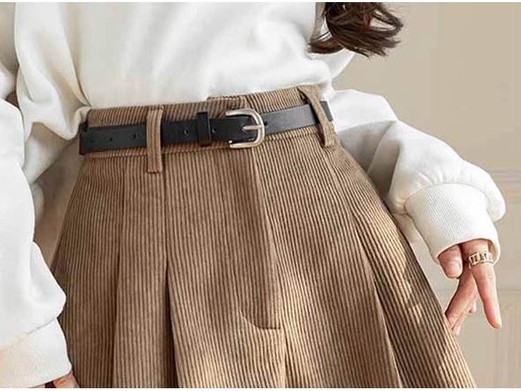Women's High Waist Khaki Corduroy A-Line Pleated Skort for Autumn/Winter