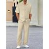 Men's Lapel Solid Color Short Sleeve Shirt and Drawstring Pants Set