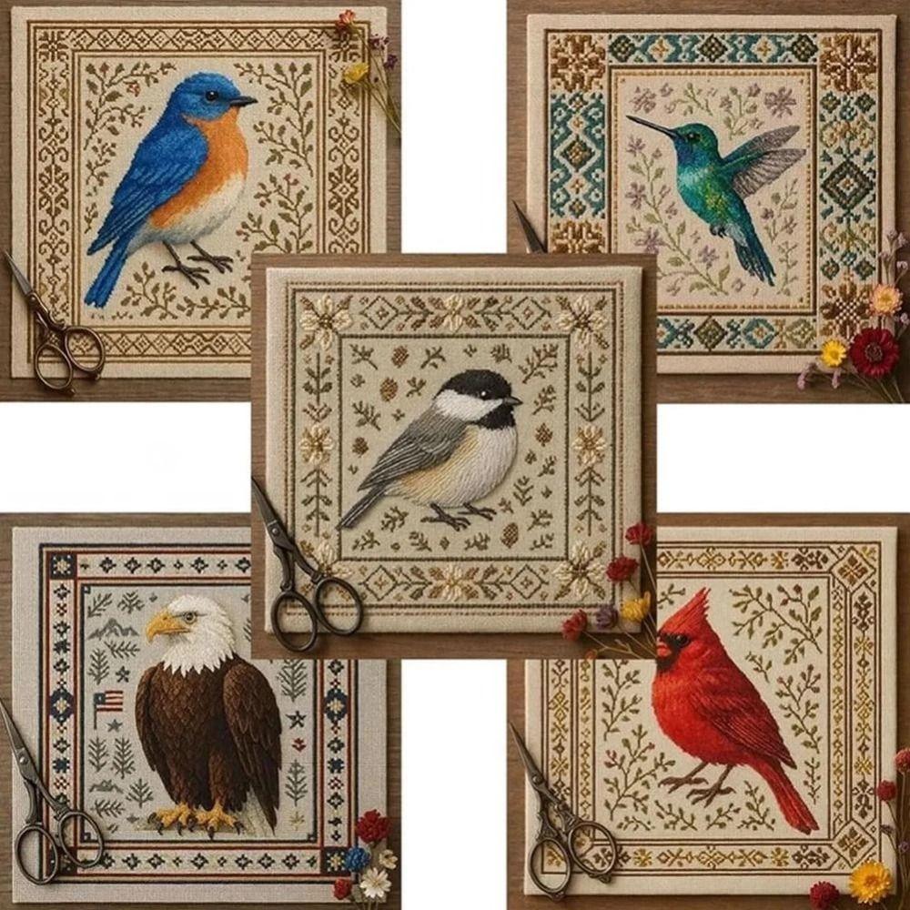 DIY Hummingbird Cross Stitch Kit Non-finished Products with Floral Pattern Cross Stitch Kits Embroidery Art for Beginners