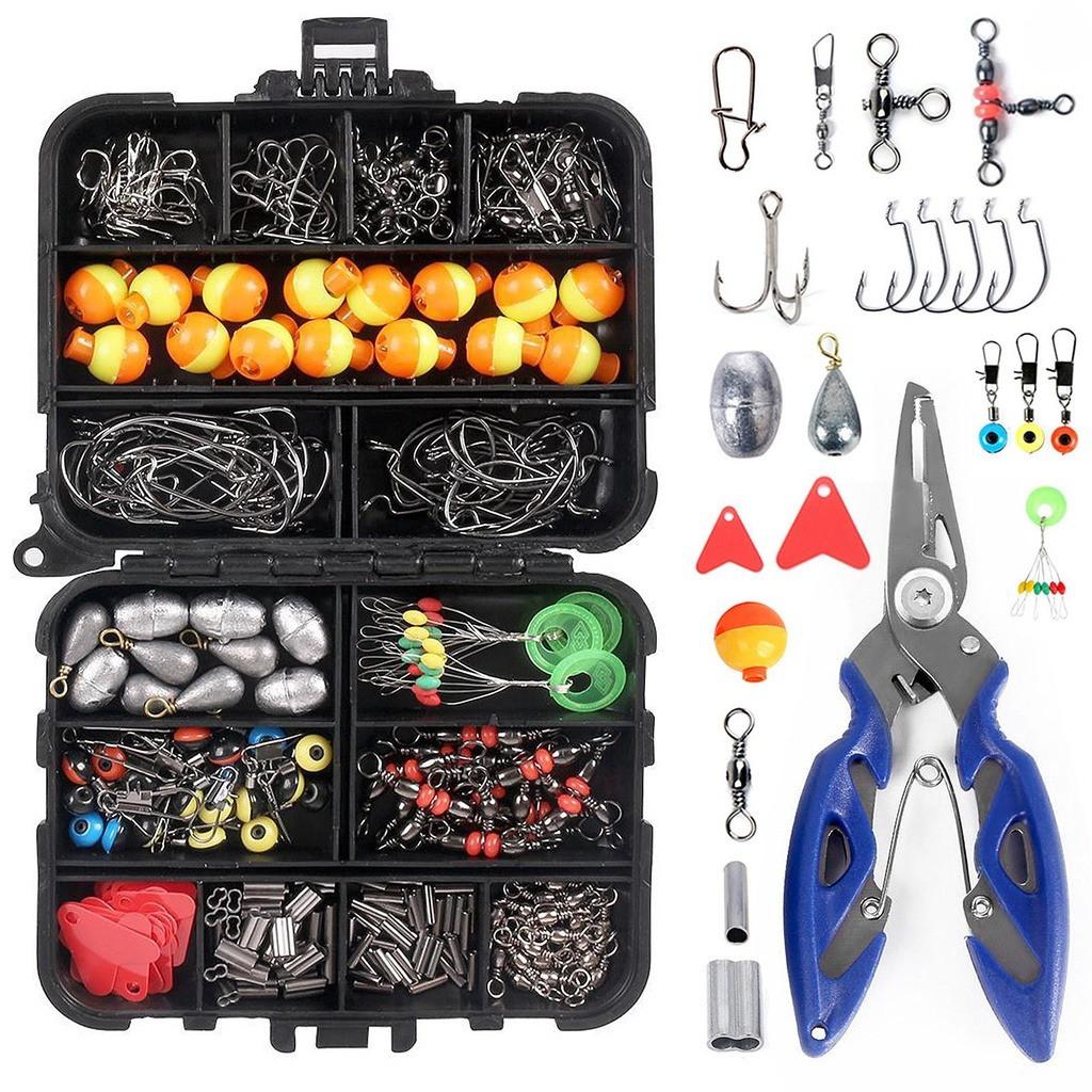 263pcs Portable Fishing Tool Box Including Plier Jig Hooks Sinker Weight Swivels Snaps Sinker Slides Fishing Accessories Set