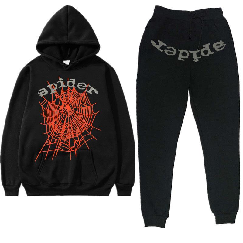 European and American Trendy Hip-hop Singer Letter Sp5der Printed Couple Sweater Men's and Women's Hoodies Sweatshirt Set