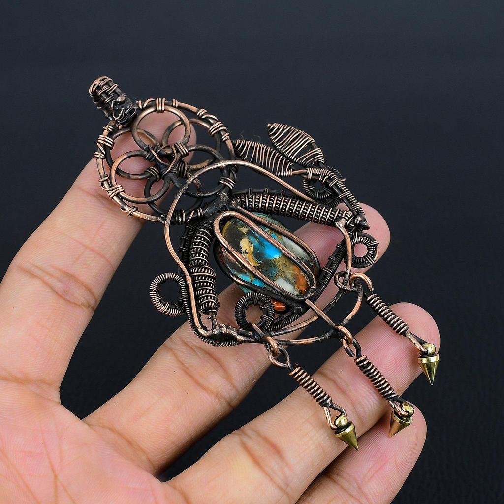 Orange Spiny Oyster Pendant, 999 Copper Wire Wrapped Gemstone Jewelry, Handmade Pendant Amazing Jewelry, Gift For Her