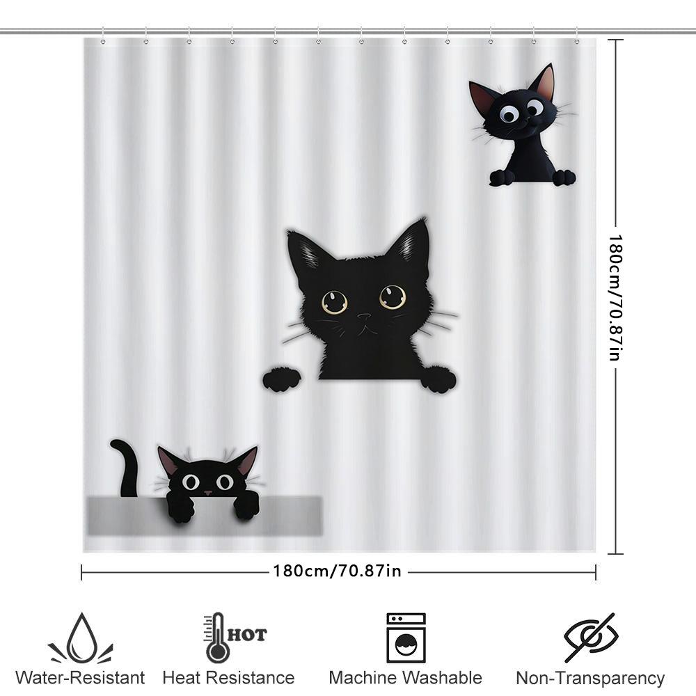 Black Cat Shower Curtain Waterproof Polyester Bathroom Decor Home Decoration Customizable Size Available Buy On