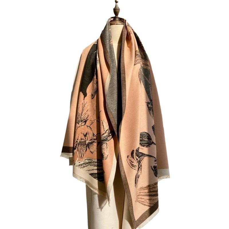 Literary retro flower fashion thickened imitation cashmere scarf women's air conditioner shawl autumn and winter warm scarf