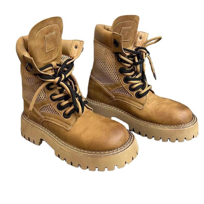 European station Martin boots women's matte leather brown desert boots 2025 autumn new thick-soled British wind locomotive boots tide