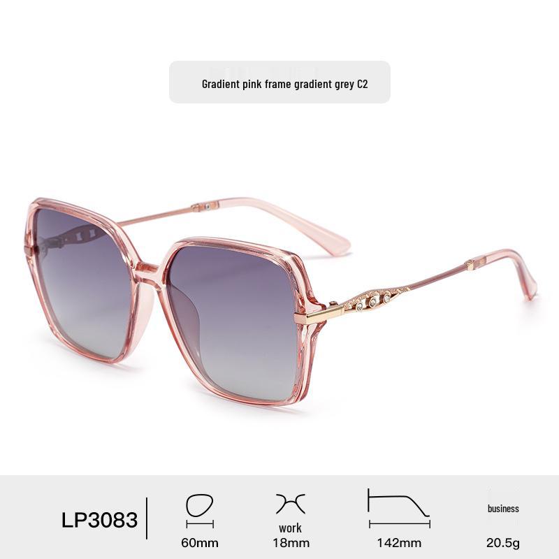Women's High-End Rhinestone Large Frame Sunglasses with Hollow Zinc Alloy Legs and HD Polarized Lenses