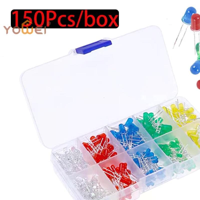 150pcs/box 3mm 5mm LED Light Emitting Diode Electronic Kit White Yellow Red Green Blue Assorted Kit DIY LEDs Photodiode