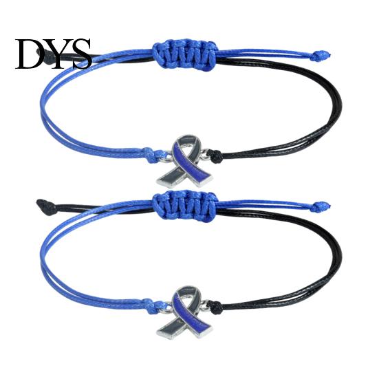 Stackable Wrist Accessories 2 Pcs Breast Cancer Awareness Bracelets, Adjustable Braided String Soft Woven Rope Jewelry Bracelets with Ribbon
