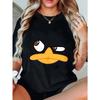 Women Casual Loose T Shirt Black Duck Face Print Graphic Tee Summer Top Everyday Wear
