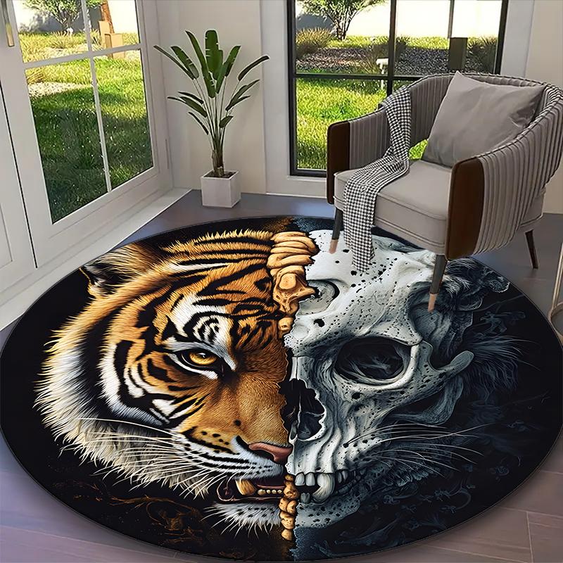 1pc tiger Printed Chair Rug for Home Office Use, Living Room Kitchen Game Room Round Carpet
