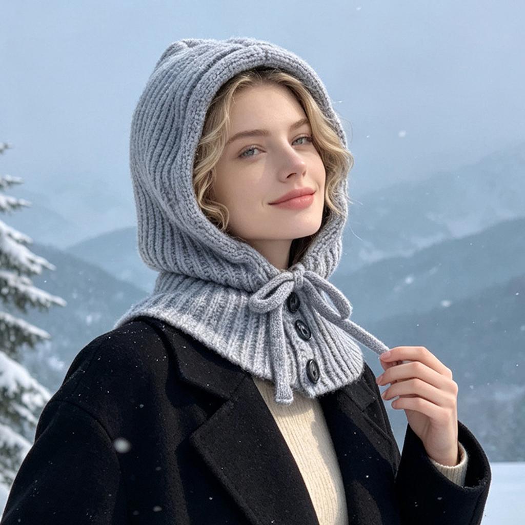 Women's Warm Hat with Ear and Scarf, Integrated Pullover Winter for Cold