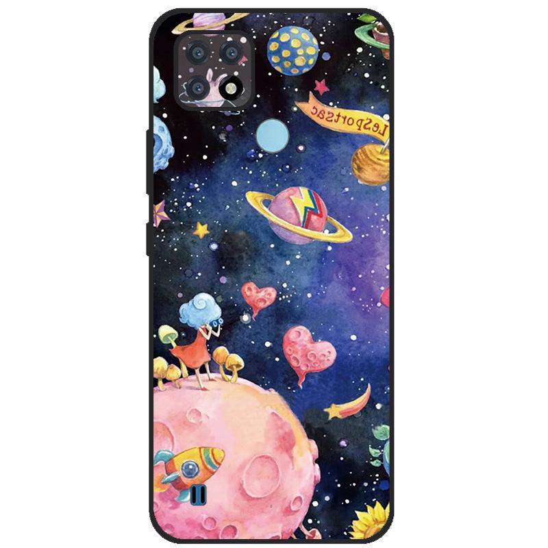 Para OPPO Realme C21Y Capa Série COOL Preto Capa de Silicone Macia para Cases de Telefone Realme C21 C25 C25s Protetora Realmi C 21 Y Capa