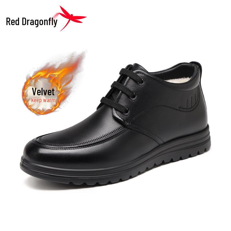 Red Dragonfly Men s High-Top Winter Leather Shoes with Plush Lining 39