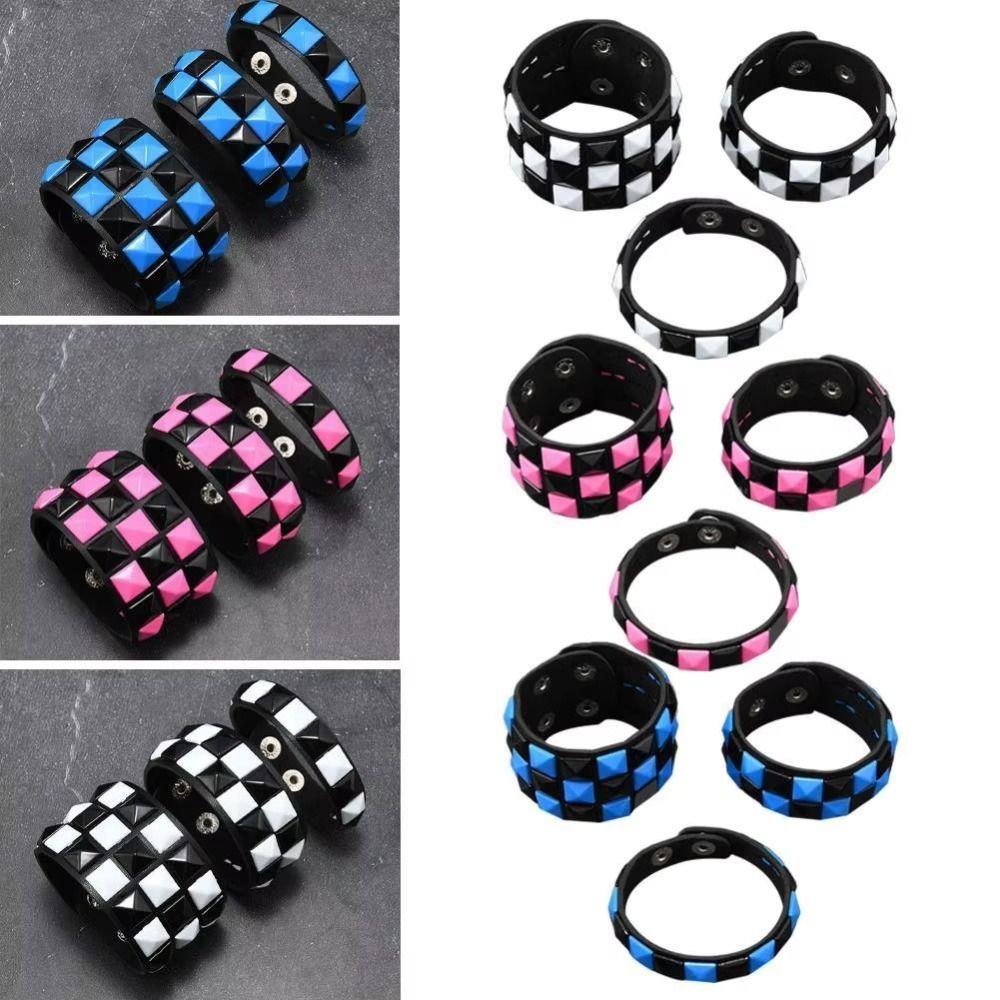 Vintage Big Wide Bracelet Contrasting Gothic Punk Bracelet Rivets Leather Wristband Male Female