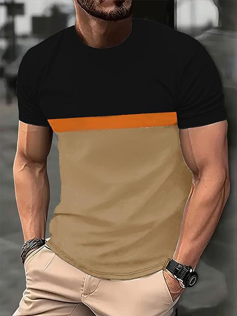 Men's Color Block Short Sleeve T-Shirt, Comfortable Casual Daily Must-Have