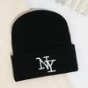 Unisex Knitted Beanie Hat With Embroidered Letters Warm Winter Outdoor Cap Acrylic Stretch Fit