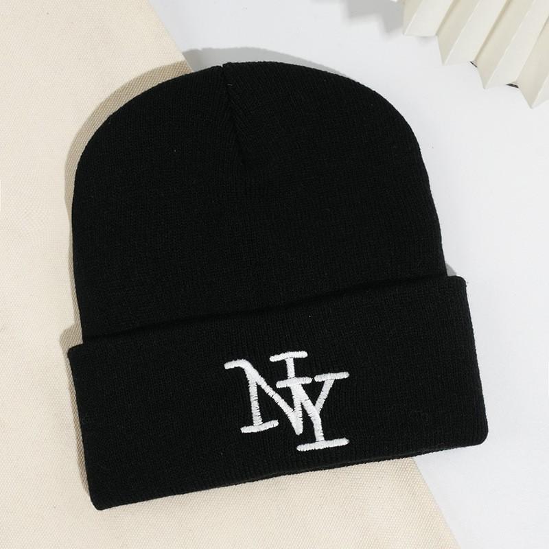 Unisex Knitted Beanie Hat With Embroidered Letters Warm Winter Outdoor Cap Acrylic Stretch Fit