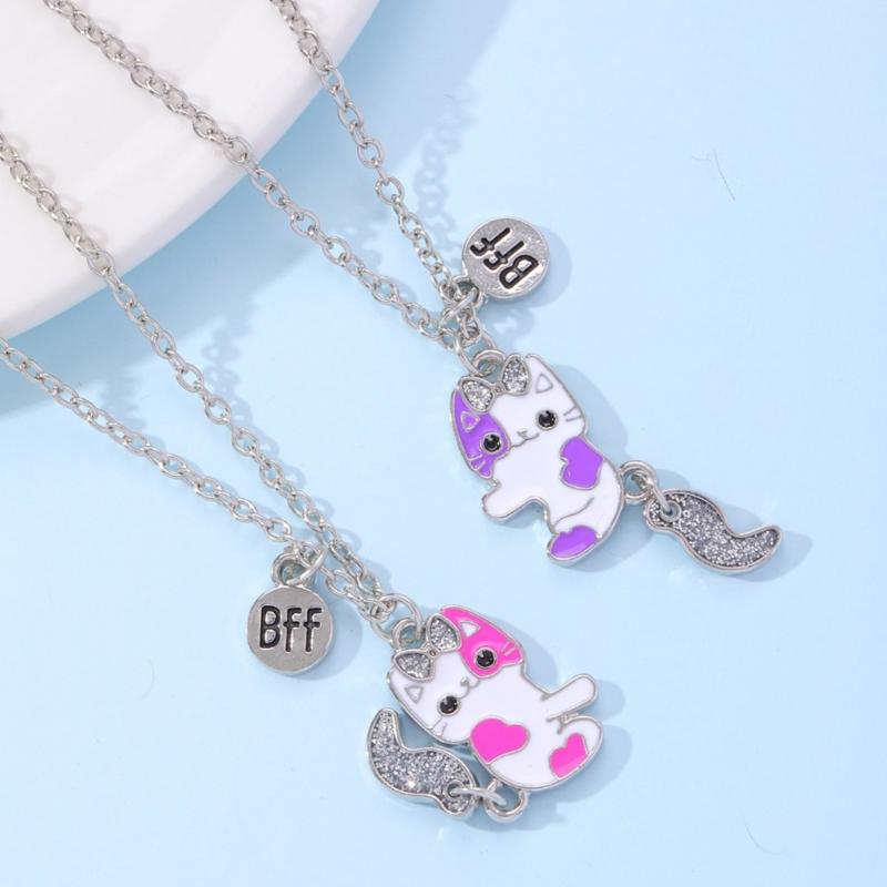 Fashion Best Friend Necklace 2pcs/set Cat Pendant Necklaces for Couples Choker English Letter Clavicle Necklaces Friendship