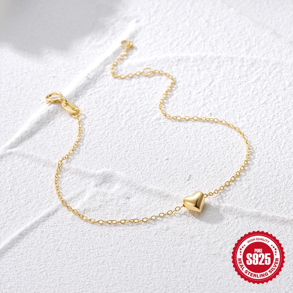 Stylish And Simple S925 Sterling Silver Temperament Versatile Heart-Shaped Smooth Surface Daily Commuting Wearing Bracelet Women