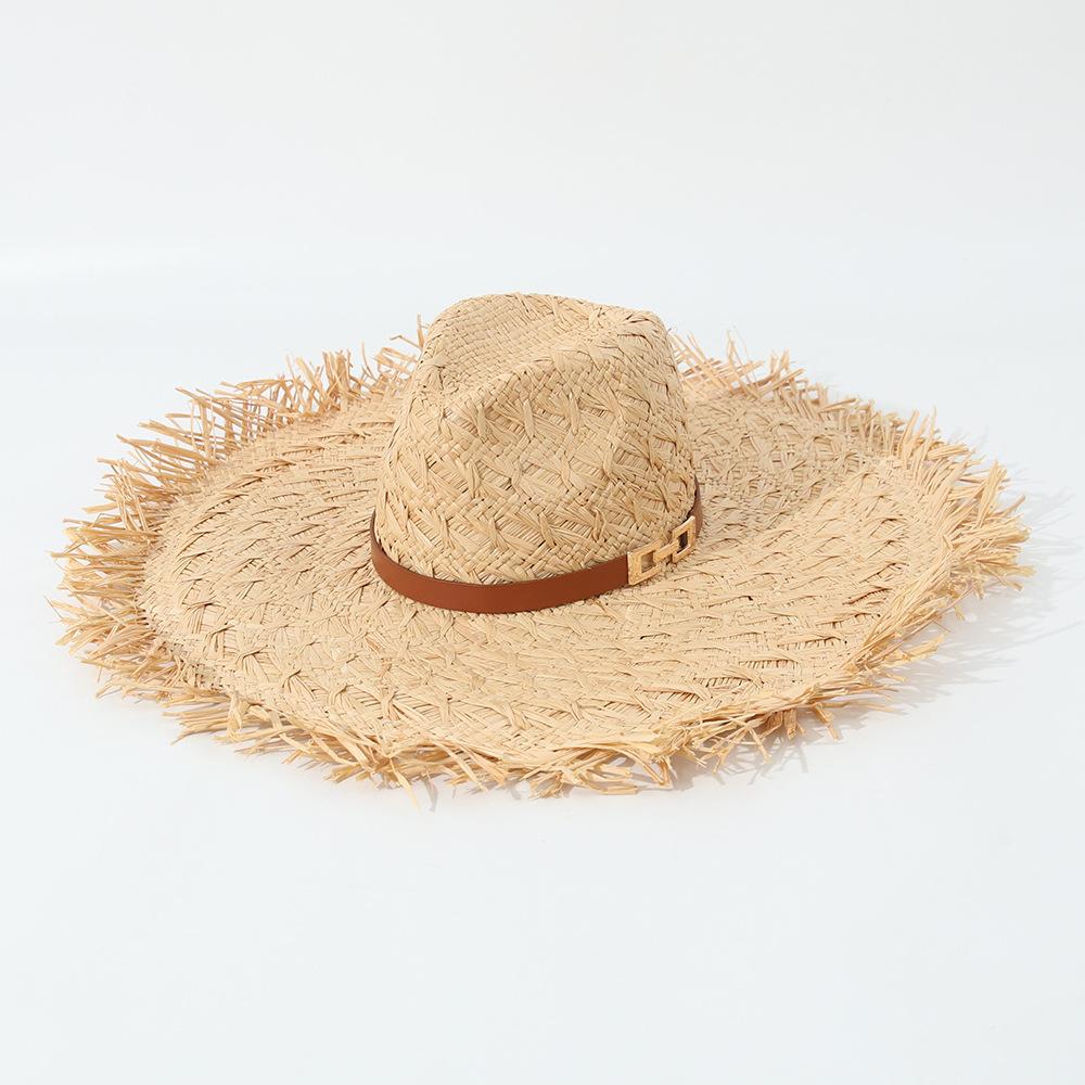 Big Brim Hand Woven Lafite Straw Hat Panama Sun Hat Seaside Vacation Fashion Rough Edge Design Sun Hat