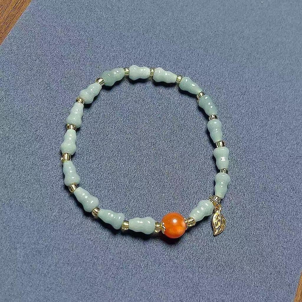 Exquisite Blue Water Jade Gourd & Leaf Bracelet: Versatile Women's Fashion Accessory