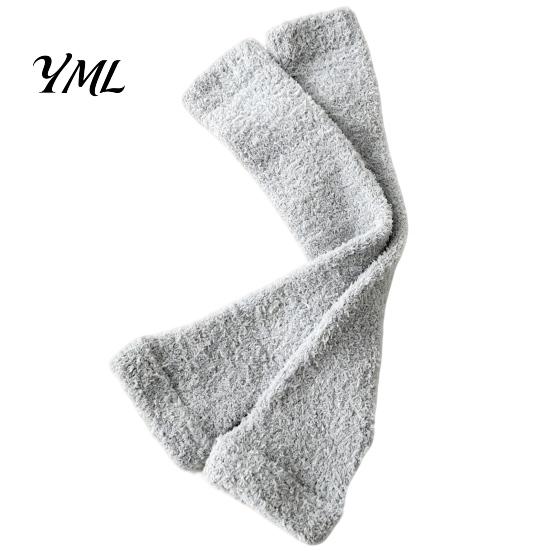 Elastic Thermal Leggings for Home Coral Fleece Leg Warmers Women, Thickened Winter Knee High Indoor Cold Weather Socks, Striped/Solid Color,
