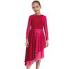 Girls Praise Dance Dress Long Sleeve Round Neck Design with Sparkling Sequins Color Block Asymmetrical Robe