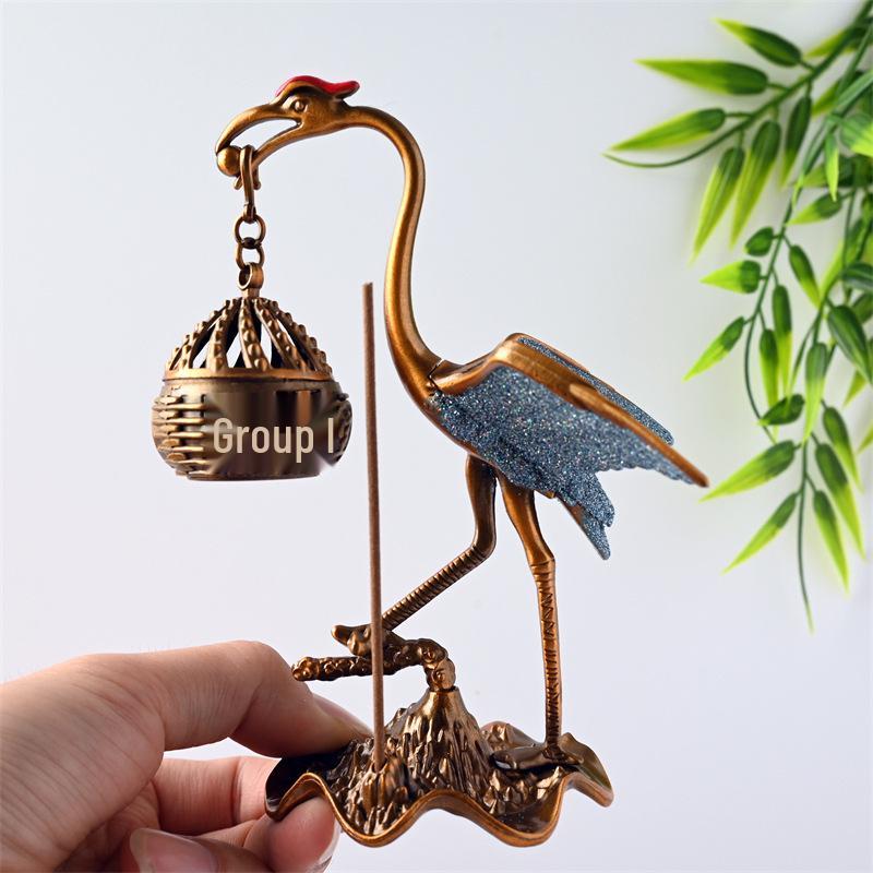 Zen Crane Chinese Tower Hanging Incense Burner, Small Auspicious Clouds Stick Holder Ornament.