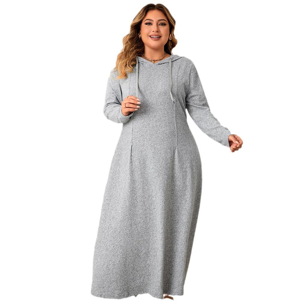 Large Size Women's Clothing Fat Sister Hooded Casual Dress Autumn New Waist A-shaped Dress