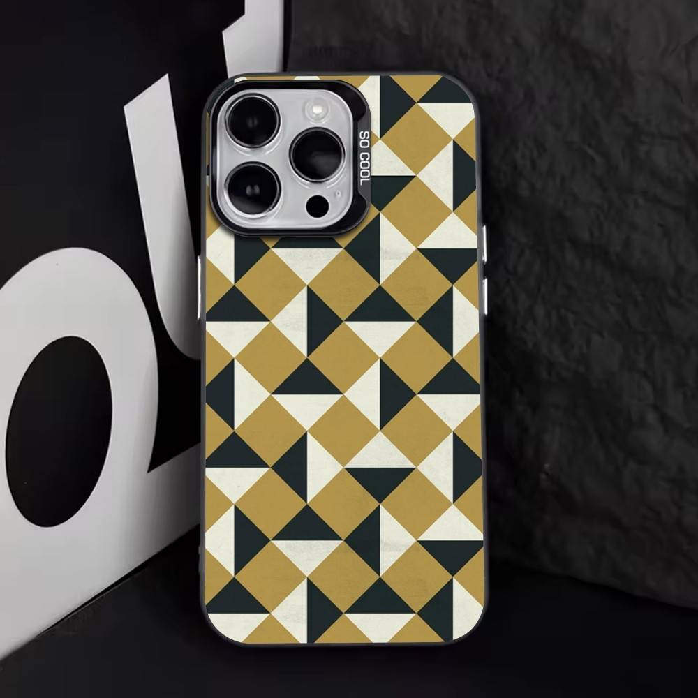 

Вінтажна Геометрична Блокова Чохол для Телефона Для iPhone 17,16,15,14,13,12,11 Plus,Pro Max,XS,Кольоровий Сріблясто-Чорний Чохол iPhone16e