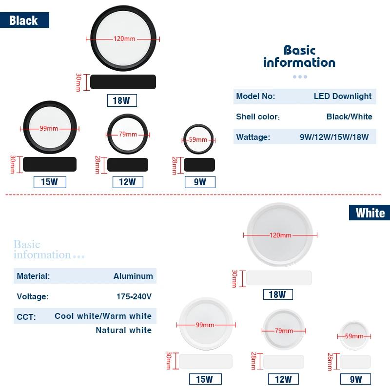 LED Downlight Surface Mounted Round Ceiling Lamp 9W 12W 15W 18W Panel Light Cold /Natural/Warm White Led Spotlight AC 220V 230V