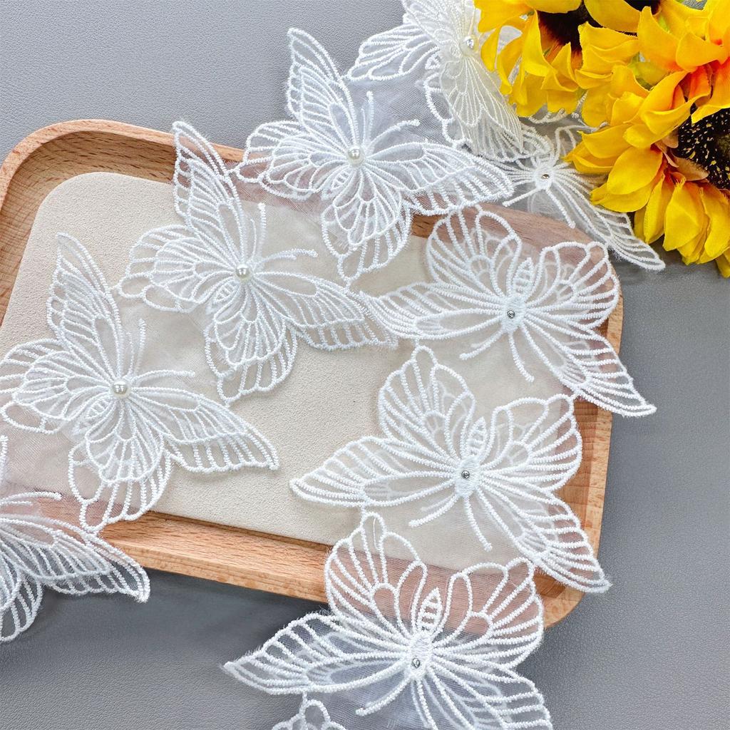 Eugen Yarn White Butterfly Double-Layer Embroidery Lace Clothing Skirt Diy Headgear Accessories Lace Beads Barcode