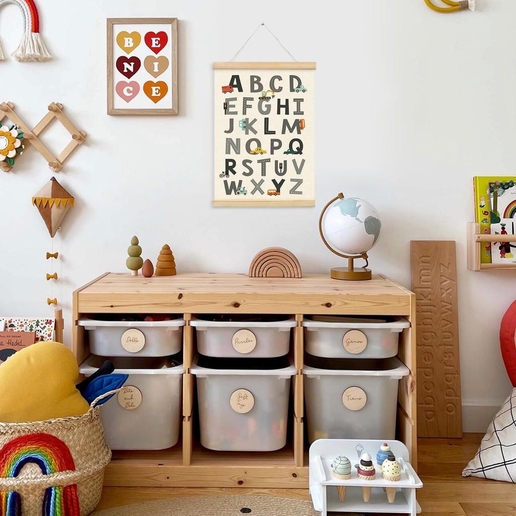 XYDEG Transportation Car Alphabet Numbers Poster Hanger Frame,Baby Boy Nursery Playroom Wall Decor, Nursery Decor,ABC Banner Poster Wall Art with