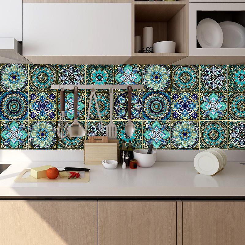 10pcs Mandala Pattern Tile Sticker,Colorful Matte Wall Sticker Home Decoration for Kitchen Living Room Bathroom Table Cabinet