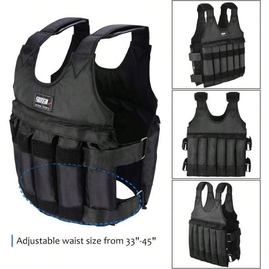Fitness Adjustable Weight Vest Black Oxford Fabric with 12 Pockets for Men and Women, Perfect for Running, Strength Training and Exercise
