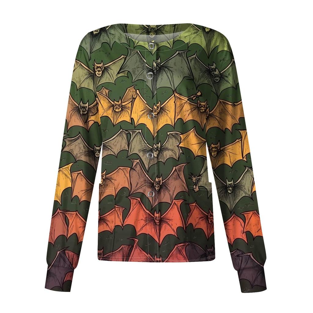 Women's Casual Long Sleeve Single Breasted Halloween Printed Clothes Cardigan Top Clothes Uniforms