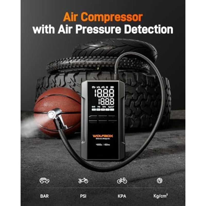 4000A Jump Starter with 160PSI Air Compressor 12V Car Battery Booster 88.8Wh Portable Jump Box 10.0 Gas/10.0L Diesel with 65W F