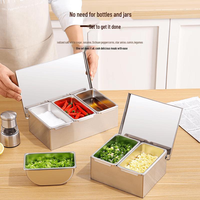 Stainless Steel Multi-Grid Seasoning Box