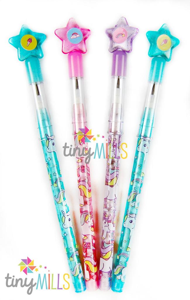 Tiny Mills Unicorn Stackable Push Pencil Set with Pink Birthday Party Carnival Classroom Pinata 24 Pencils per Multicolor 24-Piece Erasers, Unicorn,