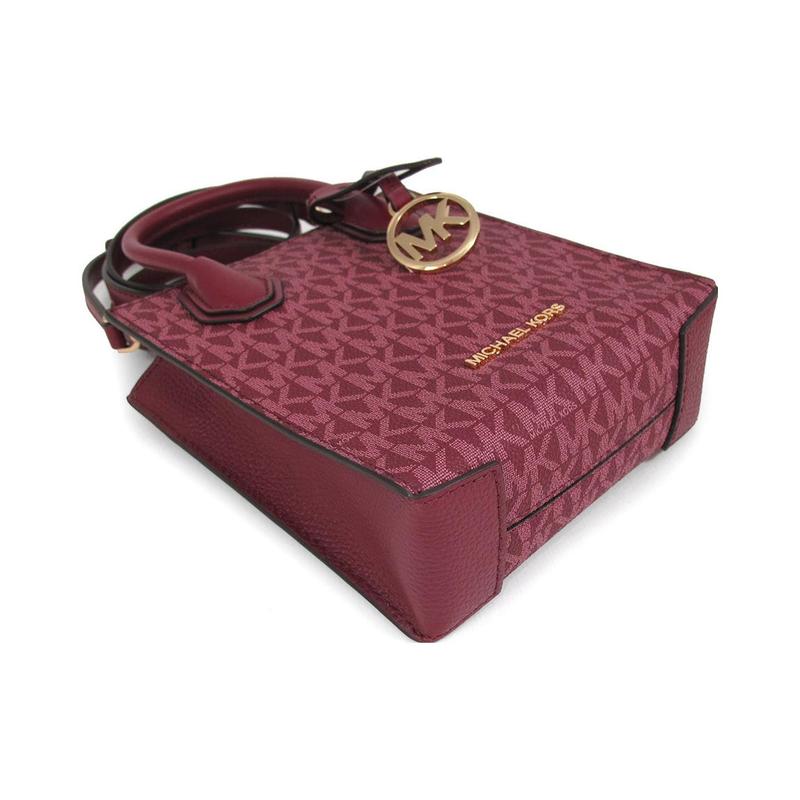 MICHAEL KORS Mercer 15 classic old flower printed magnetic buckle closure coated canvas handbag small size women's mulberry red
